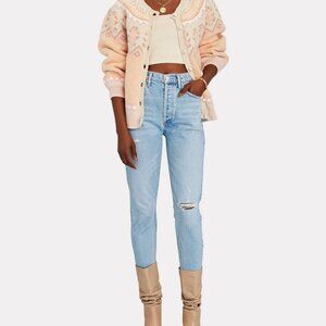 COH Jolene High Rise Straight Distressed Knee Tear Jean in Blue Jay Light Wash